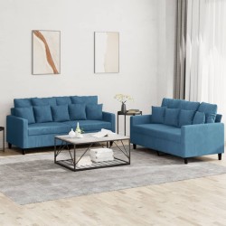 Ensemble de canapés 2 pcs avec coussins Bleu Velours 