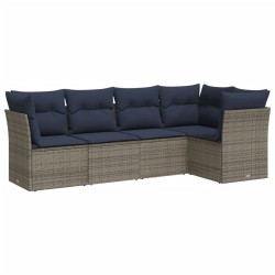 Salon de jardin 5 pcs avec coussins gris résine tressée 
