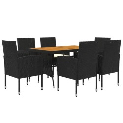 Ensemble à manger d'extérieur 7 pcs Résine tressée Noir 