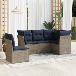 Salon de jardin 5 pcs avec coussins gris résine tressée 