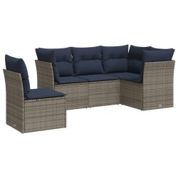 Salon de jardin 5 pcs avec coussins gris résine tressée 