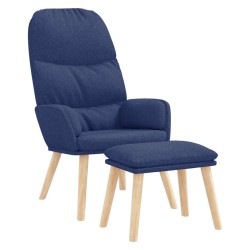 Chaise de relaxation avec tabouret Bleu Tissu 
