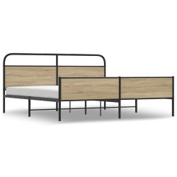Cadre de lit en métal sans matelas chêne fumé 193x203 cm 