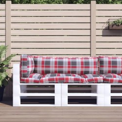 Coussins de palette 3 pcs carreaux rouges tissu 