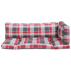 Coussins de palette 3 pcs carreaux rouges tissu 