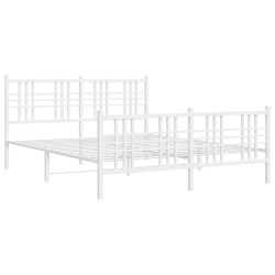 Cadre de lit métal sans matelas et pied de lit blanc 160x200 cm 