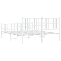 Cadre de lit métal sans matelas et pied de lit blanc 160x200 cm 