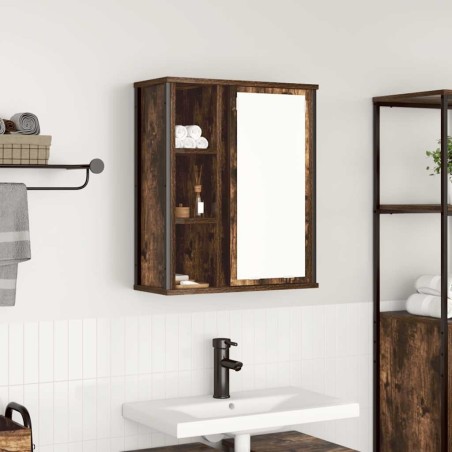 Armoire murale de salle de bain miroir chêne fumé 50x21x60 cm 