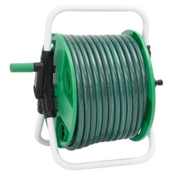 Enrouleur de tuyau vert sur pied avec tuyau de 30 m PVC 