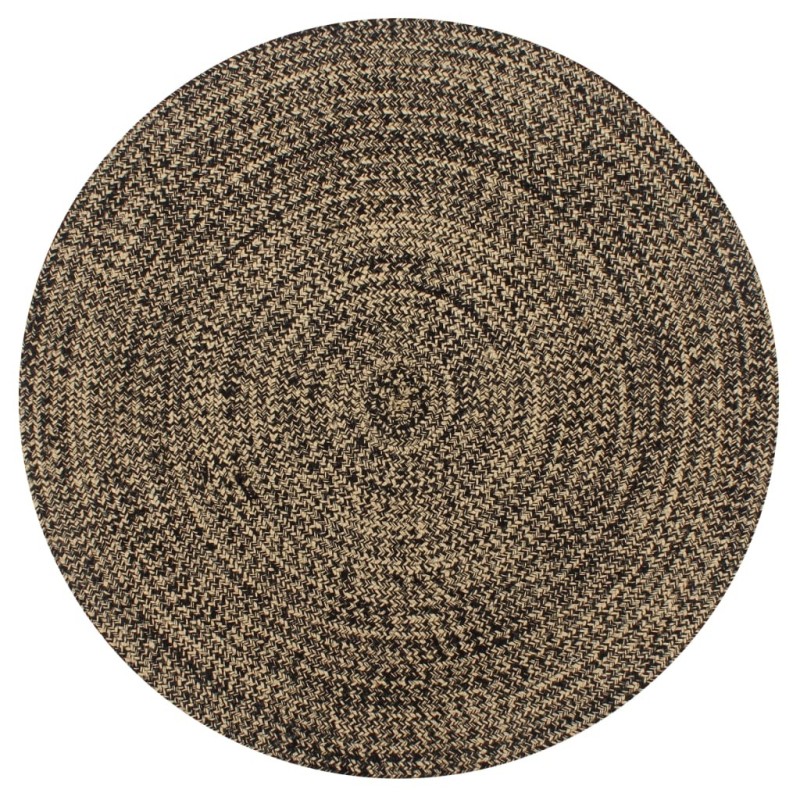 Tapis fait à la main jute noir et naturel 150 cm 