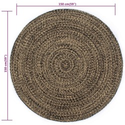 Tapis fait à la main jute noir et naturel 150 cm 