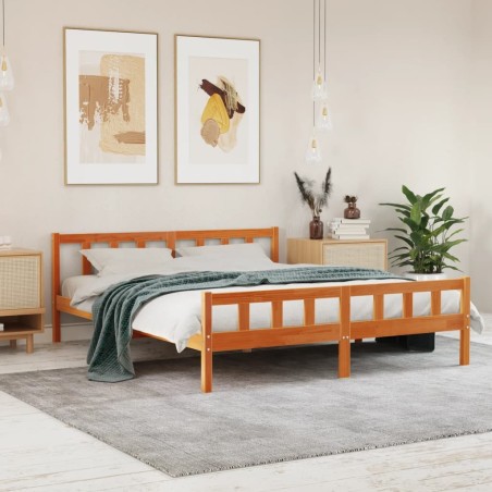Cadre de lit sans matelas cire marron 180x200cm bois pin massif 