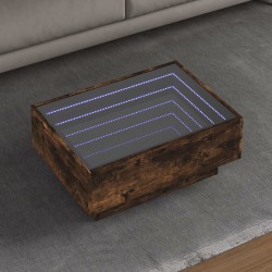 Table basse avec LED chêne fumé 70x50x30 cm bois d'ingénierie 