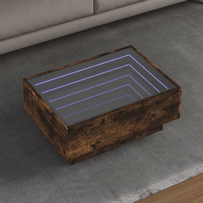 Table basse avec LED chêne fumé 70x50x30 cm bois d'ingénierie 