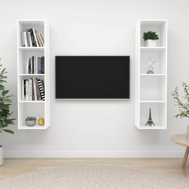 Meubles TV muraux 2 pcs Blanc Bois d'ingénierie Meubles TV muraux 2 pcs Blanc Bois d'ingénierie