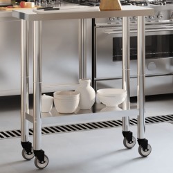 Table de travail de cuisine avec roues 82,5x30x85 cm inox 