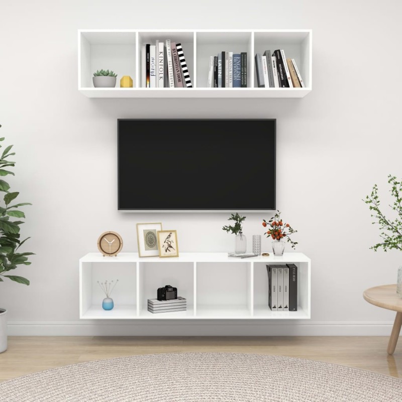 Meubles TV muraux 2 pcs Blanc Bois d'ingénierie Meubles TV muraux 2 pcs Blanc Bois d'ingénierie