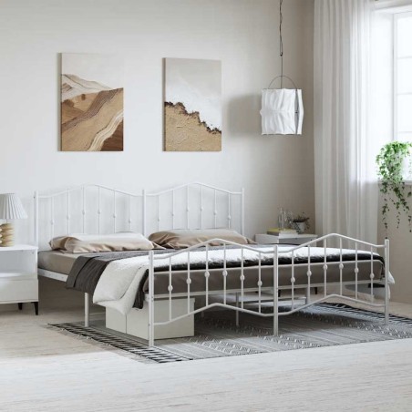 Cadre de lit métal sans matelas et pied de lit blanc 183x213 cm 