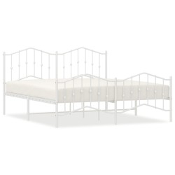 Cadre de lit métal sans matelas et pied de lit blanc 183x213 cm 