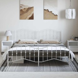 Cadre de lit métal sans matelas et pied de lit blanc 183x213 cm 
