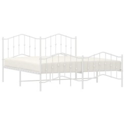 Cadre de lit métal sans matelas et pied de lit blanc 183x213 cm 