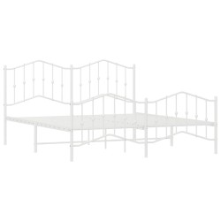 Cadre de lit métal sans matelas et pied de lit blanc 183x213 cm 