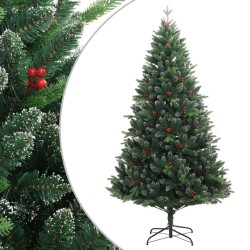 Sapin de Noël artificiel à charnières avec baies rouges 150 cm 