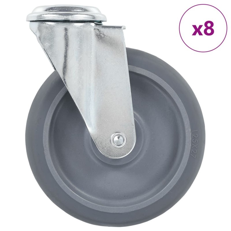 8 pcs Roulettes pivotantes à trou de boulon 125 mm 
