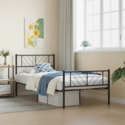 Cadre de lit métal sans matelas avec pied de lit noir 90x190 cm 
