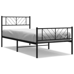 Cadre de lit métal sans matelas avec pied de lit noir 90x190 cm 