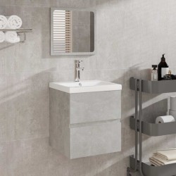Armoire de bain avec miroir gris béton bois d'ingénierie 