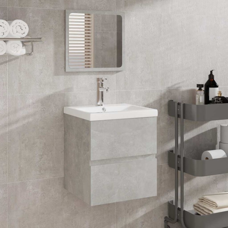 Armoire de bain avec miroir gris béton bois d'ingénierie 