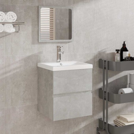 Armoire de bain avec miroir gris béton bois d'ingénierie 