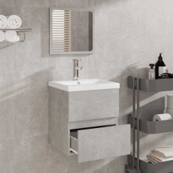 Armoire de bain avec miroir gris béton bois d'ingénierie 