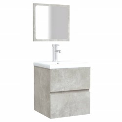 Armoire de bain avec miroir gris béton bois d'ingénierie 