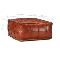 Pouf 60 x 60 x 30 cm Brun roux Cuir véritable de chèvre 