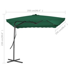 Parasol d'extérieur avec mât en acier 250x250 cm vert 