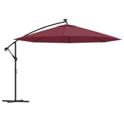 Parasol de jardin en porte-à-faux lumières LED rouge bordeaux 