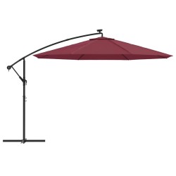 Parasol de jardin en porte-à-faux lumières LED rouge bordeaux 