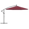 Parasol de jardin en porte-à-faux lumières LED rouge bordeaux 