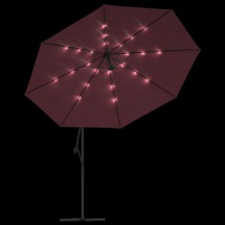 Parasol de jardin en porte-à-faux lumières LED rouge bordeaux 