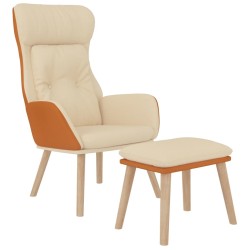 Chaise de relaxation avec repose-pied Crème Similicuir et tissu 