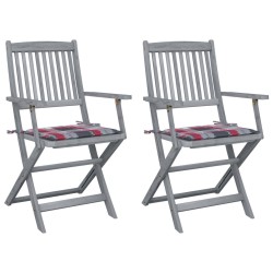 Chaises pliables d'extérieur lot de 2 et coussins Bois d'acacia 