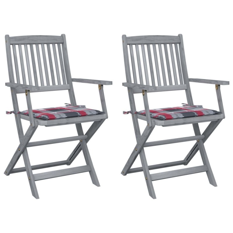 Chaises pliables d'extérieur lot de 2 et coussins Bois d'acacia 