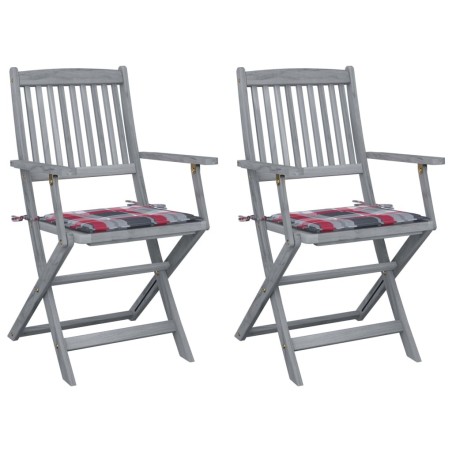 Chaises pliables d'extérieur lot de 2 et coussins Bois d'acacia 