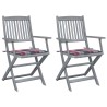 Chaises pliables d'extérieur lot de 2 et coussins Bois d'acacia 