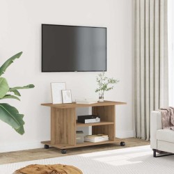 Meuble TV roulettes chêne artisanal 80x40x45 cm bois ingénierie 