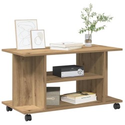Meuble TV roulettes chêne artisanal 80x40x45 cm bois ingénierie 