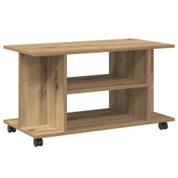 Meuble TV roulettes chêne artisanal 80x40x45 cm bois ingénierie 