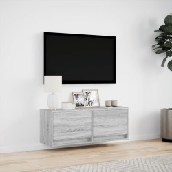 Meuble TV mural avec lumières LED sonoma gris 100x31x35 cm 